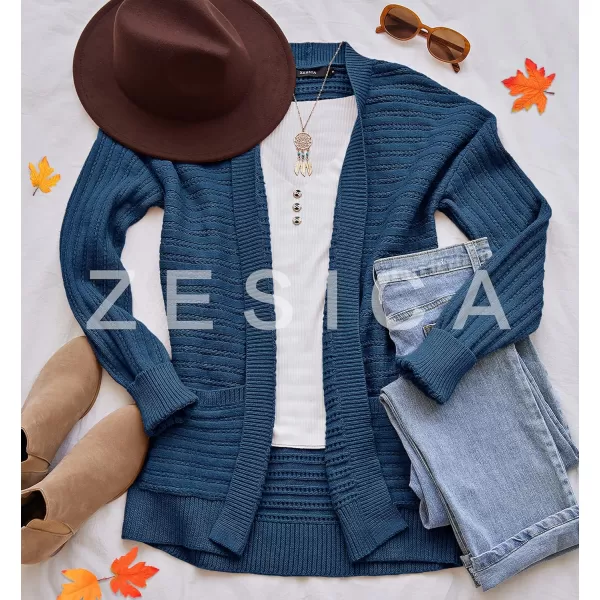 imageZESICA Womens 2023 Fall Casual Long Sleeve Cable Knit Open Front Loose Chunky Sweater Cardigan Coat OuterwearDustyblue