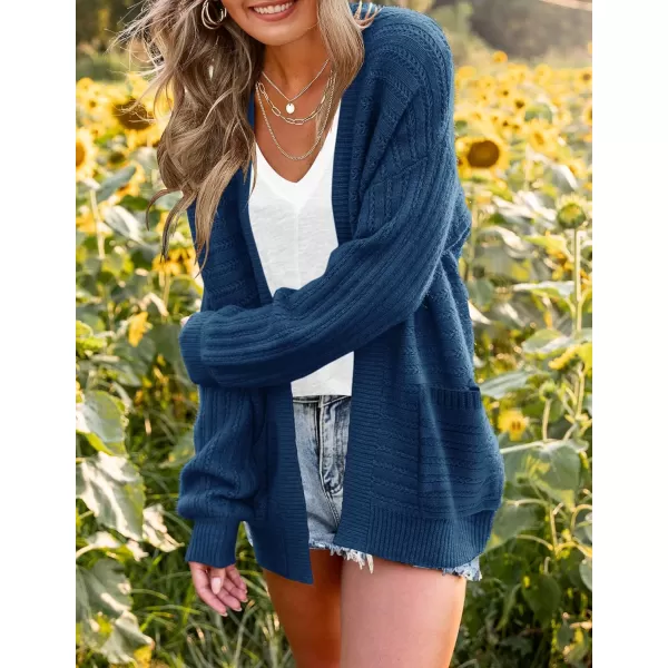 imageZESICA Womens 2023 Fall Casual Long Sleeve Cable Knit Open Front Loose Chunky Sweater Cardigan Coat OuterwearDustyblue