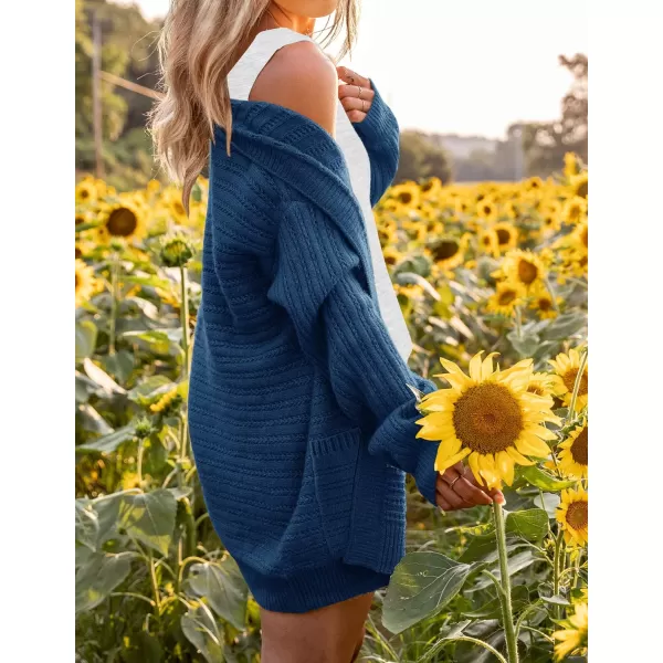 imageZESICA Womens 2023 Fall Casual Long Sleeve Cable Knit Open Front Loose Chunky Sweater Cardigan Coat OuterwearDustyblue