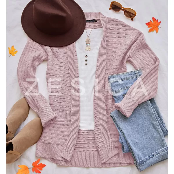 imageZESICA Womens 2023 Fall Casual Long Sleeve Cable Knit Open Front Loose Chunky Sweater Cardigan Coat OuterwearDustypink