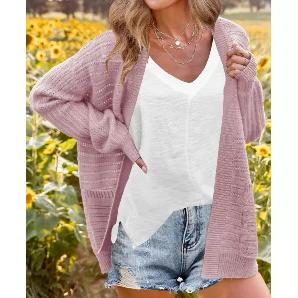 imageZESICA Womens 2023 Fall Casual Long Sleeve Cable Knit Open Front Loose Chunky Sweater Cardigan Coat OuterwearDustypink