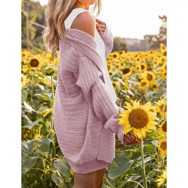 imageZESICA Womens 2023 Fall Casual Long Sleeve Cable Knit Open Front Loose Chunky Sweater Cardigan Coat OuterwearDustypink