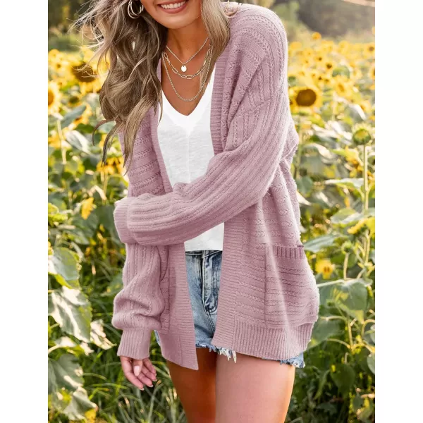 imageZESICA Womens 2023 Fall Casual Long Sleeve Cable Knit Open Front Loose Chunky Sweater Cardigan Coat OuterwearDustypink