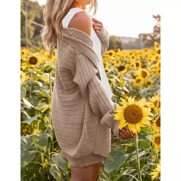 imageZESICA Womens 2023 Fall Casual Long Sleeve Cable Knit Open Front Loose Chunky Sweater Cardigan Coat OuterwearKhaki