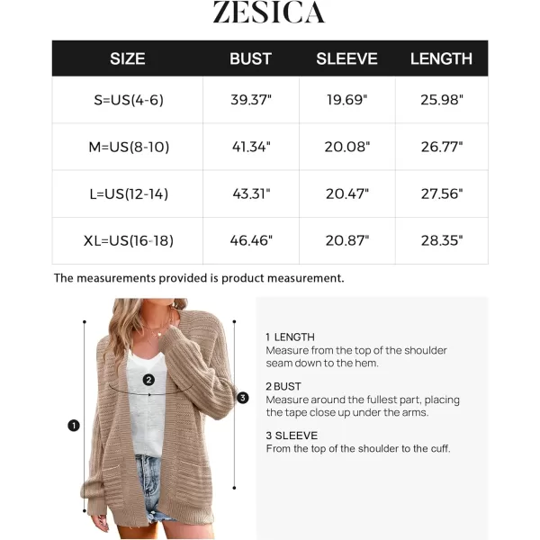 imageZESICA Womens 2023 Fall Casual Long Sleeve Cable Knit Open Front Loose Chunky Sweater Cardigan Coat OuterwearKhaki