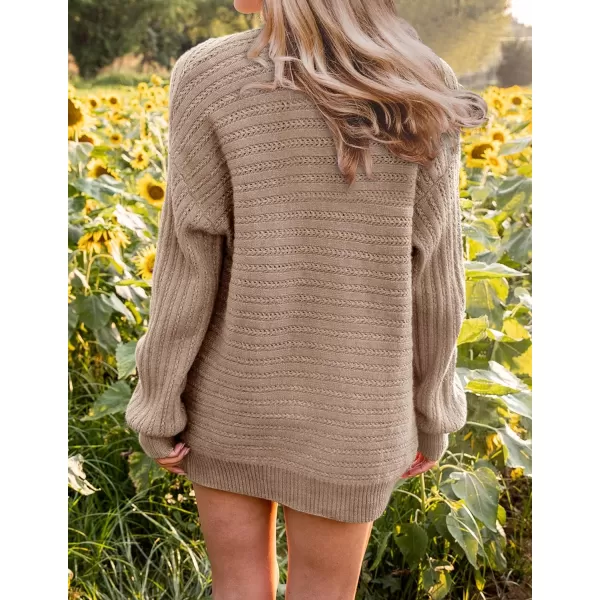 imageZESICA Womens 2023 Fall Casual Long Sleeve Cable Knit Open Front Loose Chunky Sweater Cardigan Coat OuterwearKhaki