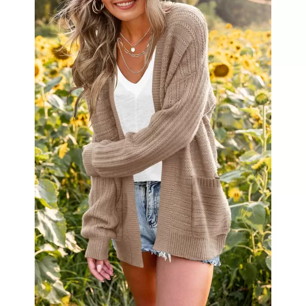 imageZESICA Womens 2023 Fall Casual Long Sleeve Cable Knit Open Front Loose Chunky Sweater Cardigan Coat OuterwearKhaki