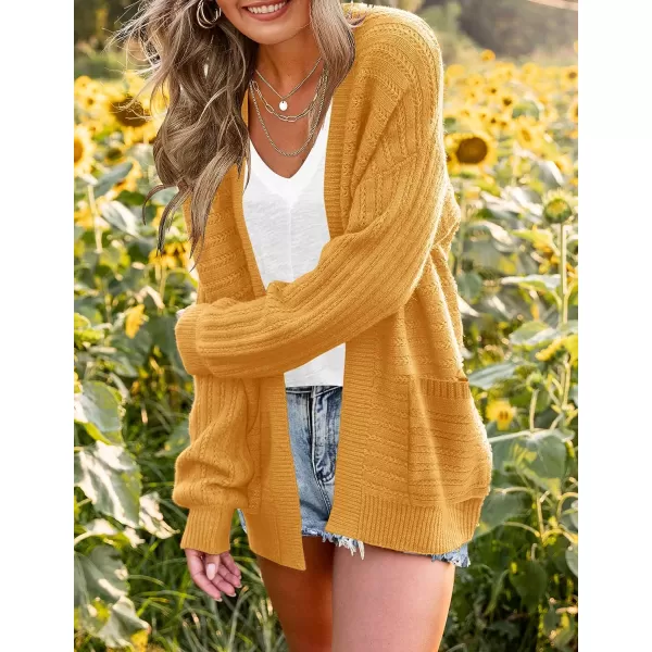 imageZESICA Womens 2023 Fall Casual Long Sleeve Cable Knit Open Front Loose Chunky Sweater Cardigan Coat OuterwearMustard