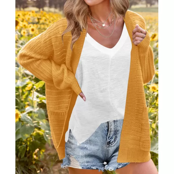 imageZESICA Womens 2023 Fall Casual Long Sleeve Cable Knit Open Front Loose Chunky Sweater Cardigan Coat OuterwearMustard