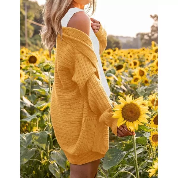 imageZESICA Womens 2023 Fall Casual Long Sleeve Cable Knit Open Front Loose Chunky Sweater Cardigan Coat OuterwearMustard