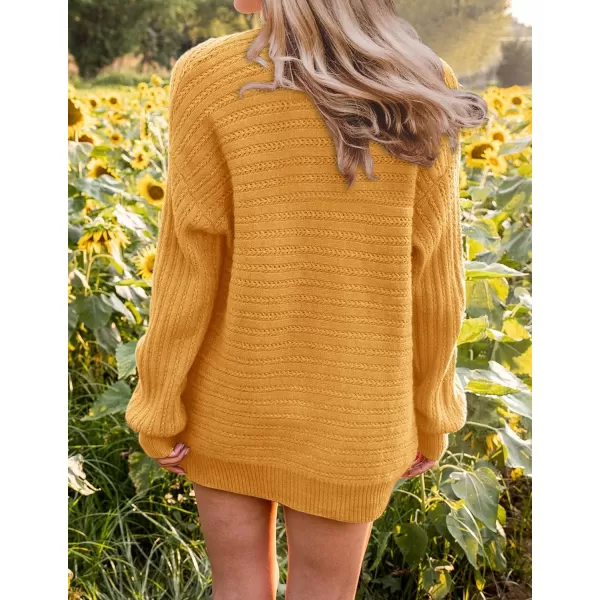 imageZESICA Womens 2023 Fall Casual Long Sleeve Cable Knit Open Front Loose Chunky Sweater Cardigan Coat OuterwearMustard