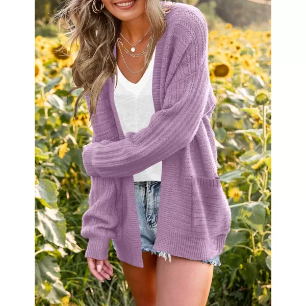 imageZESICA Womens 2023 Fall Casual Long Sleeve Cable Knit Open Front Loose Chunky Sweater Cardigan Coat OuterwearPurple