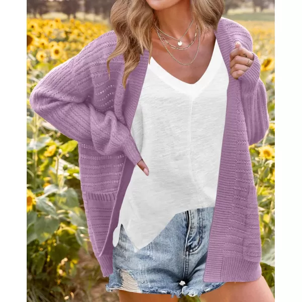 imageZESICA Womens 2023 Fall Casual Long Sleeve Cable Knit Open Front Loose Chunky Sweater Cardigan Coat OuterwearPurple