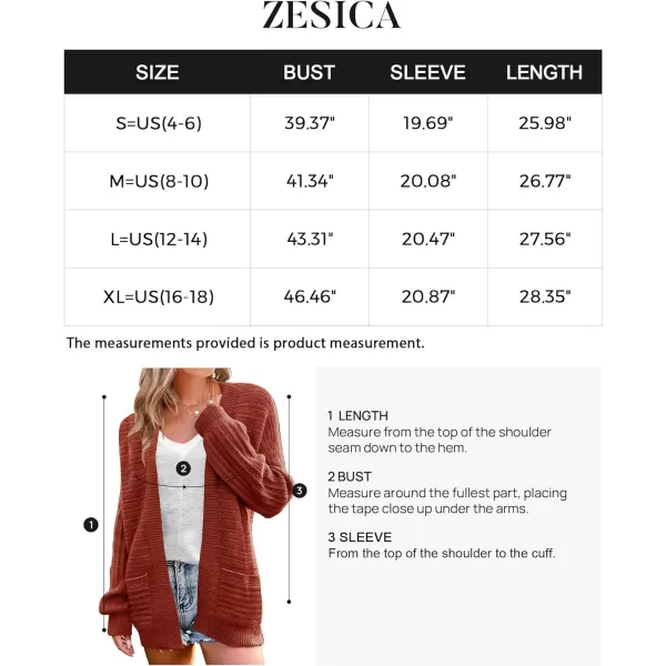 imageZESICA Womens 2023 Fall Casual Long Sleeve Cable Knit Open Front Loose Chunky Sweater Cardigan Coat OuterwearRust