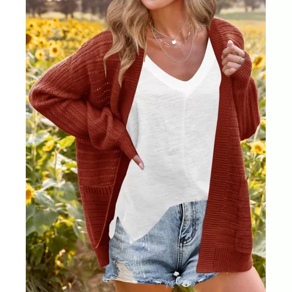 imageZESICA Womens 2023 Fall Casual Long Sleeve Cable Knit Open Front Loose Chunky Sweater Cardigan Coat OuterwearRust