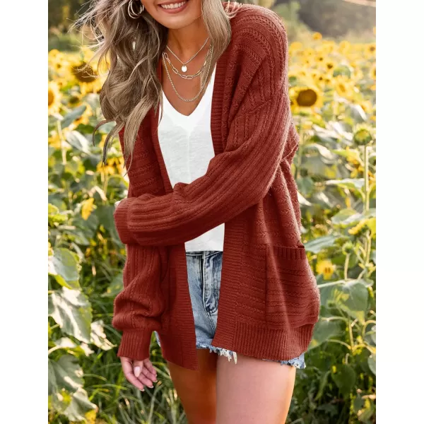 imageZESICA Womens 2023 Fall Casual Long Sleeve Cable Knit Open Front Loose Chunky Sweater Cardigan Coat OuterwearRust