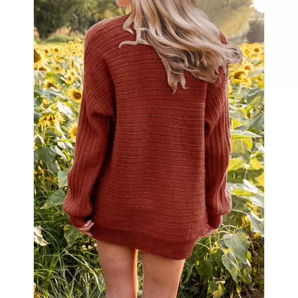 imageZESICA Womens 2023 Fall Casual Long Sleeve Cable Knit Open Front Loose Chunky Sweater Cardigan Coat OuterwearRust
