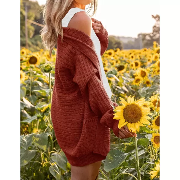 imageZESICA Womens 2023 Fall Casual Long Sleeve Cable Knit Open Front Loose Chunky Sweater Cardigan Coat OuterwearRust