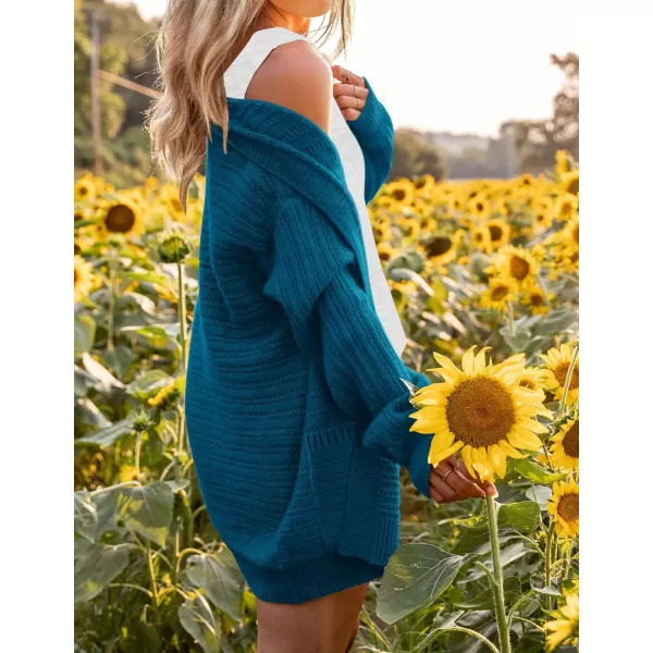 imageZESICA Womens 2023 Fall Casual Long Sleeve Cable Knit Open Front Loose Chunky Sweater Cardigan Coat OuterwearTeal