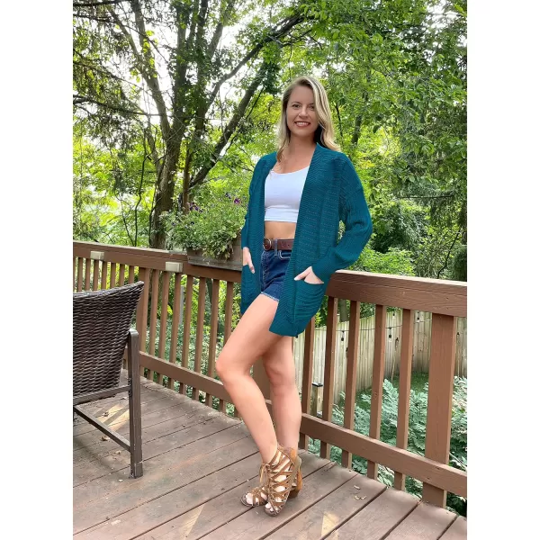 imageZESICA Womens 2023 Fall Casual Long Sleeve Cable Knit Open Front Loose Chunky Sweater Cardigan Coat OuterwearTeal