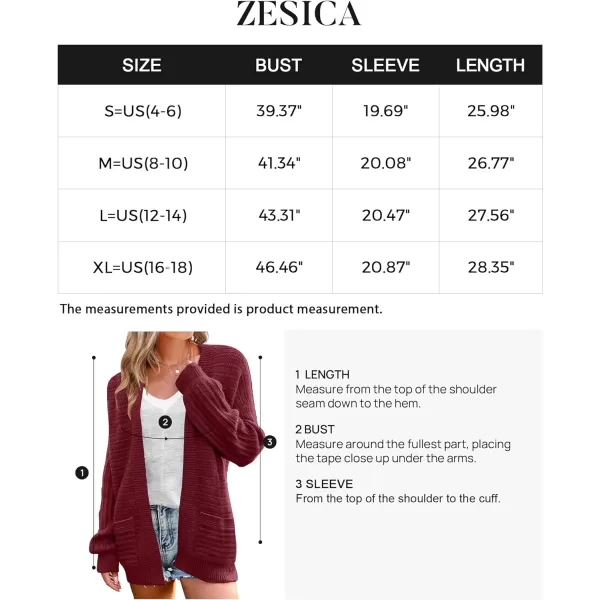 imageZESICA Womens 2023 Fall Casual Long Sleeve Cable Knit Open Front Loose Chunky Sweater Cardigan Coat OuterwearWine