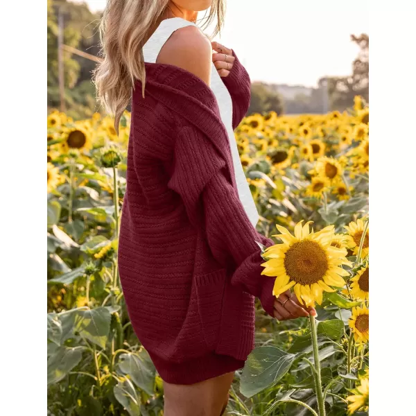imageZESICA Womens 2023 Fall Casual Long Sleeve Cable Knit Open Front Loose Chunky Sweater Cardigan Coat OuterwearWine