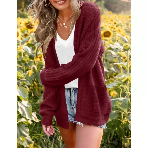 imageZESICA Womens 2023 Fall Casual Long Sleeve Cable Knit Open Front Loose Chunky Sweater Cardigan Coat OuterwearWine
