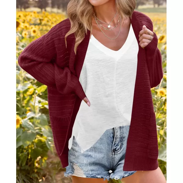 imageZESICA Womens 2023 Fall Casual Long Sleeve Cable Knit Open Front Loose Chunky Sweater Cardigan Coat OuterwearWine