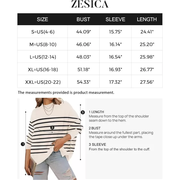 imageZESICA Womens 2023 Fall Casual Long Sleeve Crew Neck Side Slit Oversized Ribbed Knit Pullover Sweater TopsApricotstripe