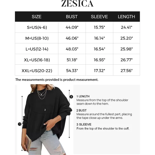 imageZESICA Womens 2023 Fall Casual Long Sleeve Crew Neck Side Slit Oversized Ribbed Knit Pullover Sweater TopsBlack
