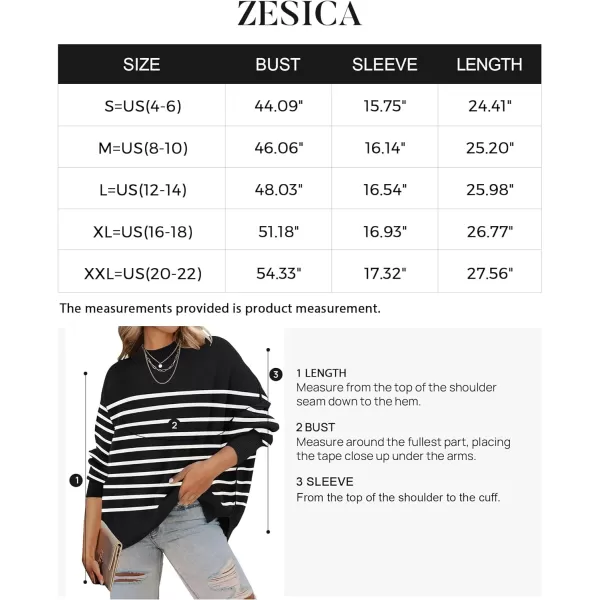 imageZESICA Womens 2023 Fall Casual Long Sleeve Crew Neck Side Slit Oversized Ribbed Knit Pullover Sweater TopsBlackstripe
