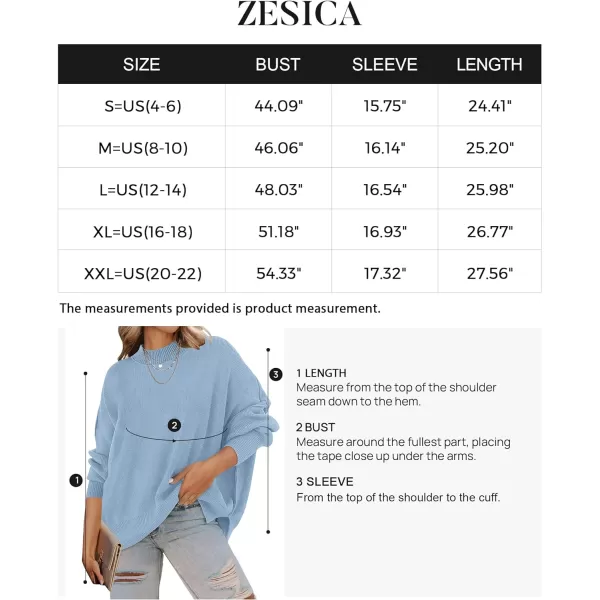 imageZESICA Womens 2023 Fall Casual Long Sleeve Crew Neck Side Slit Oversized Ribbed Knit Pullover Sweater TopsBlue