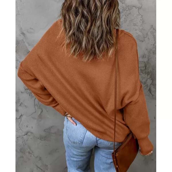 imageZESICA Womens 2023 Fall Casual Long Sleeve Crew Neck Side Slit Oversized Ribbed Knit Pullover Sweater TopsCaramel