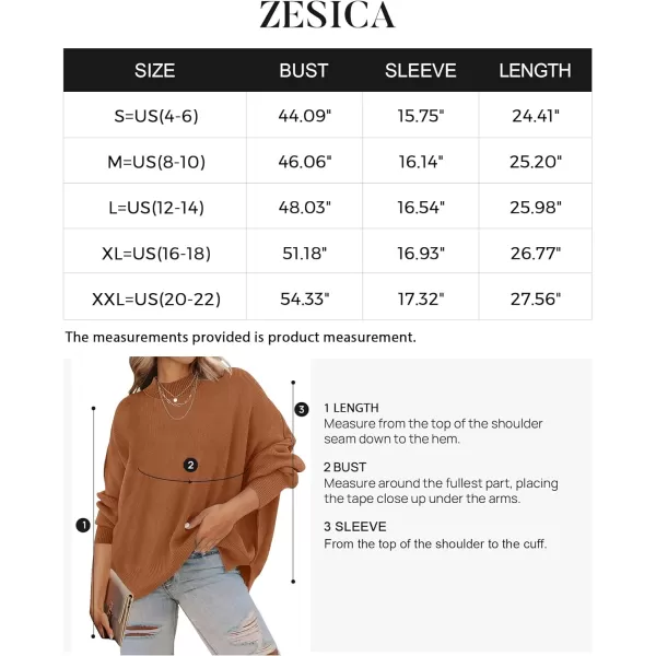 imageZESICA Womens 2023 Fall Casual Long Sleeve Crew Neck Side Slit Oversized Ribbed Knit Pullover Sweater TopsCaramel