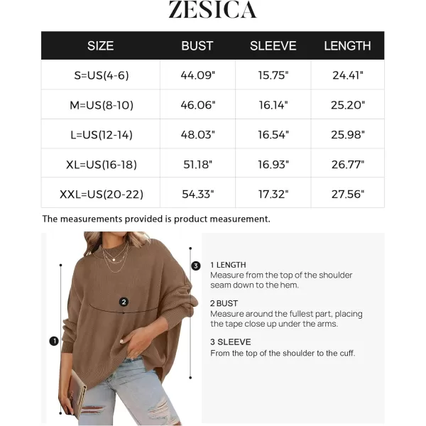 imageZESICA Womens 2023 Fall Casual Long Sleeve Crew Neck Side Slit Oversized Ribbed Knit Pullover Sweater TopsCoffee