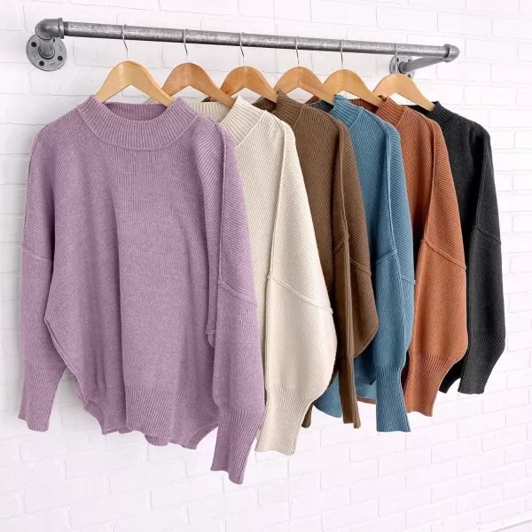 imageZESICA Womens 2023 Fall Casual Long Sleeve Crew Neck Side Slit Oversized Ribbed Knit Pullover Sweater TopsCoffee