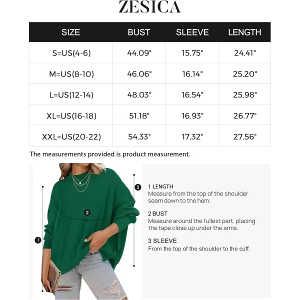 imageZESICA Womens 2023 Fall Casual Long Sleeve Crew Neck Side Slit Oversized Ribbed Knit Pullover Sweater TopsDarkgreen