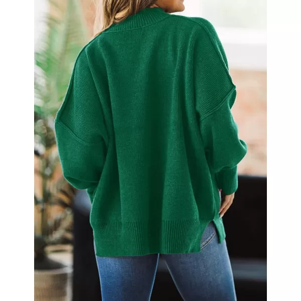 imageZESICA Womens 2023 Fall Casual Long Sleeve Crew Neck Side Slit Oversized Ribbed Knit Pullover Sweater TopsDarkgreen
