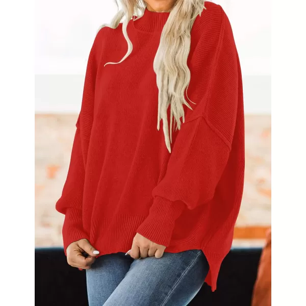 imageZESICA Womens 2023 Fall Casual Long Sleeve Crew Neck Side Slit Oversized Ribbed Knit Pullover Sweater TopsFirered