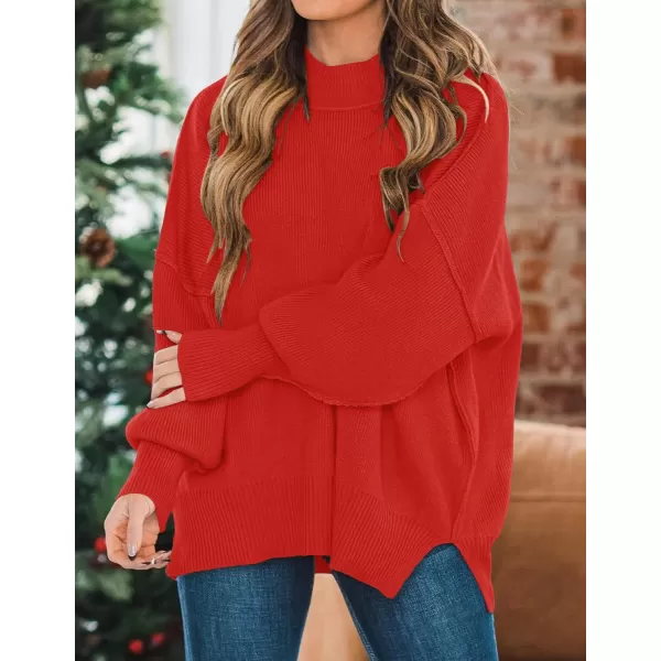 imageZESICA Womens 2023 Fall Casual Long Sleeve Crew Neck Side Slit Oversized Ribbed Knit Pullover Sweater TopsFirered