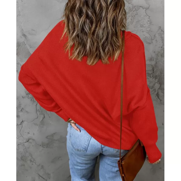 imageZESICA Womens 2023 Fall Casual Long Sleeve Crew Neck Side Slit Oversized Ribbed Knit Pullover Sweater TopsFirered