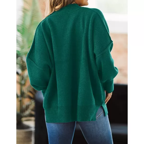 imageZESICA Womens 2023 Fall Casual Long Sleeve Crew Neck Side Slit Oversized Ribbed Knit Pullover Sweater TopsForestgreen