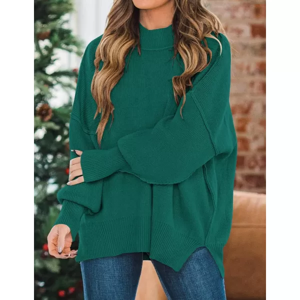 imageZESICA Womens 2023 Fall Casual Long Sleeve Crew Neck Side Slit Oversized Ribbed Knit Pullover Sweater TopsForestgreen