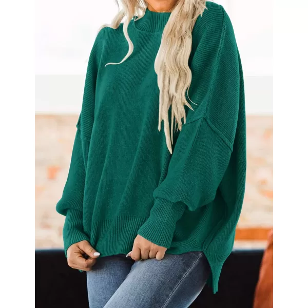 imageZESICA Womens 2023 Fall Casual Long Sleeve Crew Neck Side Slit Oversized Ribbed Knit Pullover Sweater TopsForestgreen