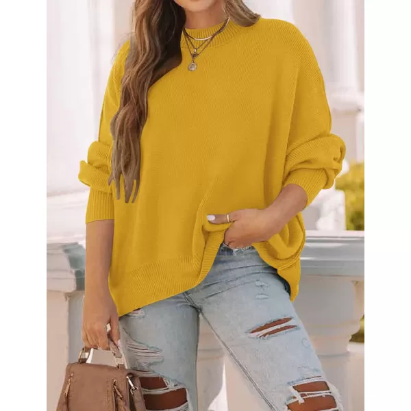 imageZESICA Womens 2023 Fall Casual Long Sleeve Crew Neck Side Slit Oversized Ribbed Knit Pullover Sweater TopsGinger