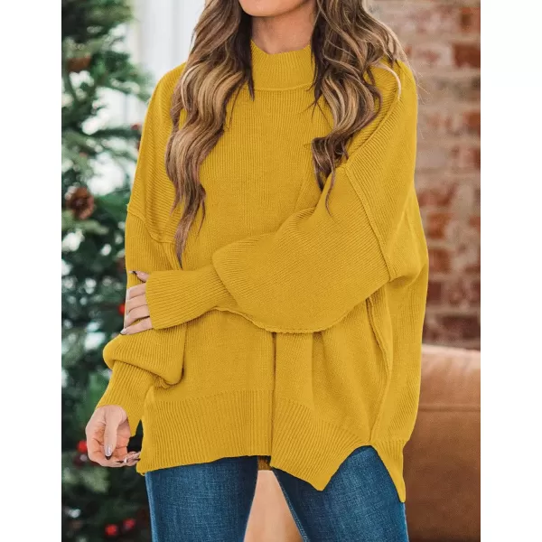 imageZESICA Womens 2023 Fall Casual Long Sleeve Crew Neck Side Slit Oversized Ribbed Knit Pullover Sweater TopsGinger