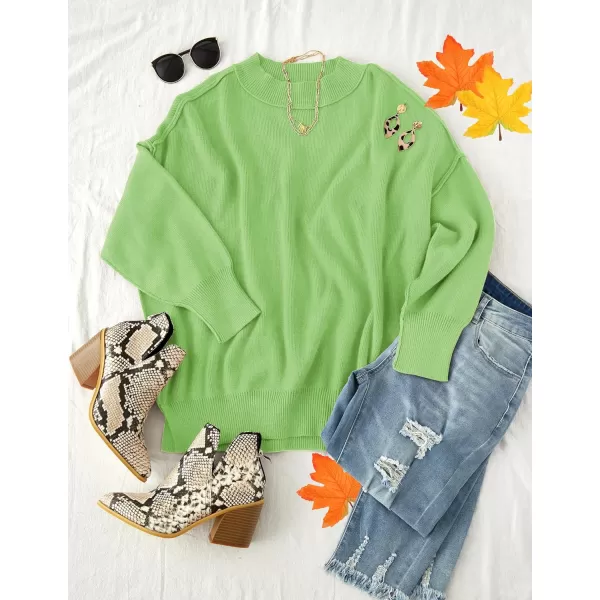 imageZESICA Womens 2023 Fall Casual Long Sleeve Crew Neck Side Slit Oversized Ribbed Knit Pullover Sweater TopsGreen