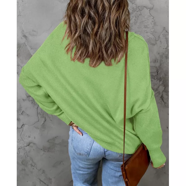 imageZESICA Womens 2023 Fall Casual Long Sleeve Crew Neck Side Slit Oversized Ribbed Knit Pullover Sweater TopsGreen