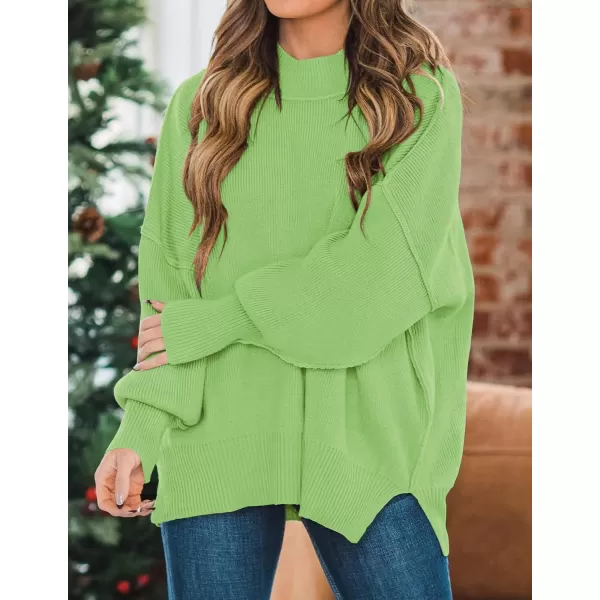 imageZESICA Womens 2023 Fall Casual Long Sleeve Crew Neck Side Slit Oversized Ribbed Knit Pullover Sweater TopsGreen