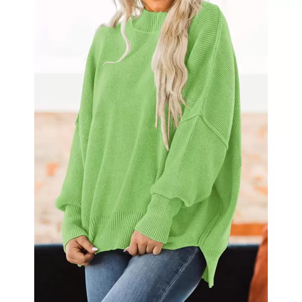 imageZESICA Womens 2023 Fall Casual Long Sleeve Crew Neck Side Slit Oversized Ribbed Knit Pullover Sweater TopsGreen